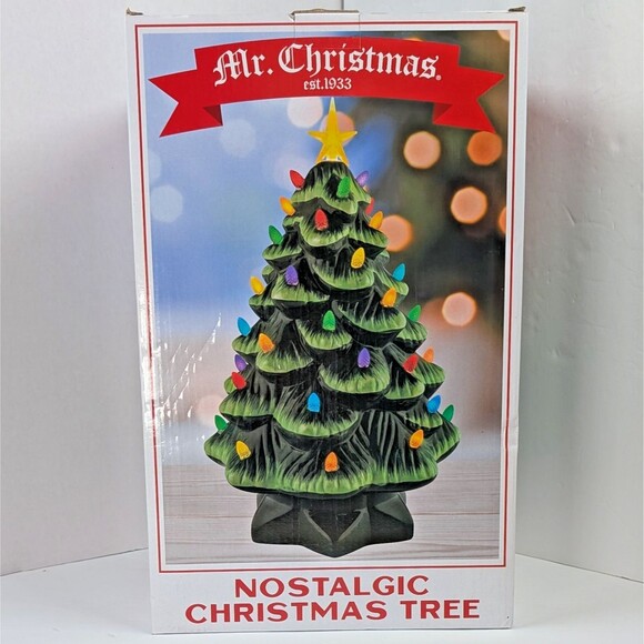 Mr. Christmas 14 inch Multicolor Light Up Green Nostalgic Ceramic Christmas Tree - Picture 6 of 12
